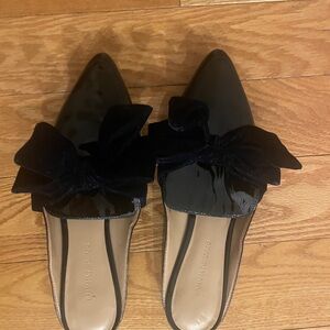 Banana Republic Black Patent Mules with Velvet Bow
